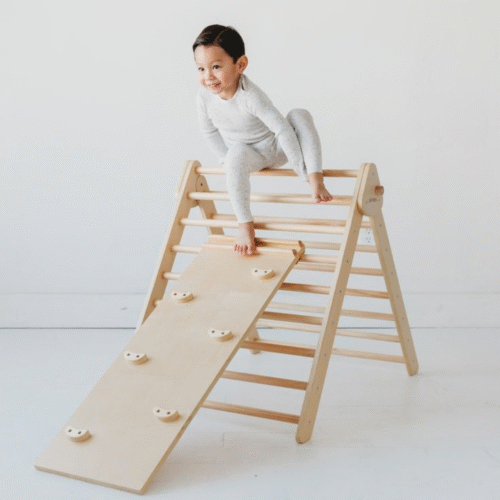 Wooden Pikler Triangle & Ramp Set for Toddlers – Foldable & Safe